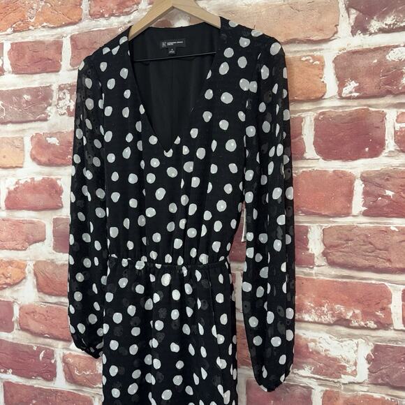 INC International Concepts Dress 14 Black White Polka Dot Career Casual Popover - Picture 3 of 9